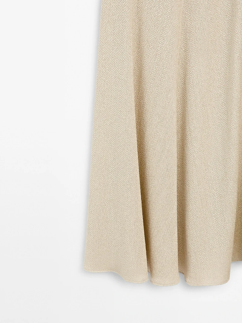 Long herringbone cotton blend skirt