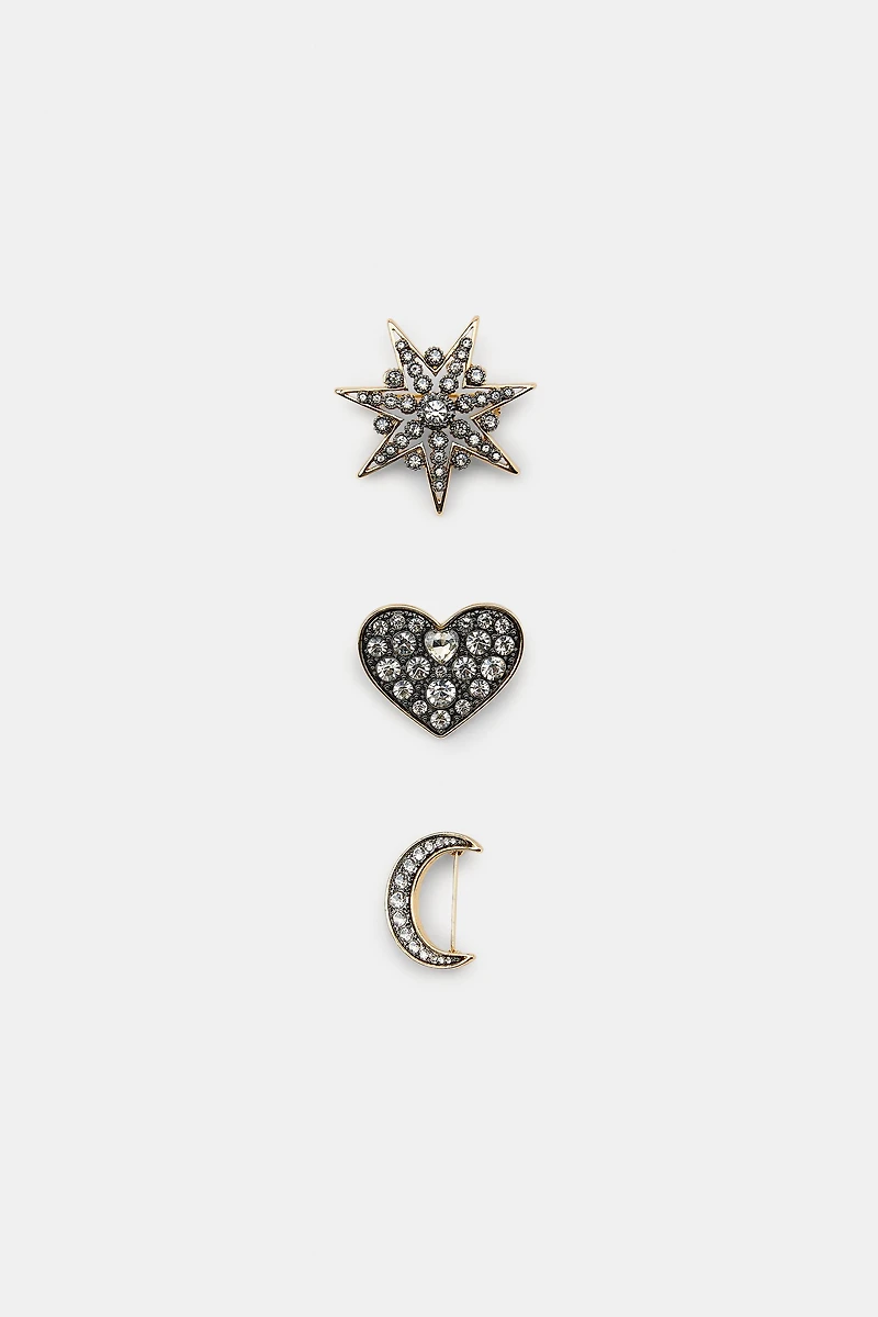 LOT DE 3 FERMOIRS LUNE ÉTOILE BRILLANTS