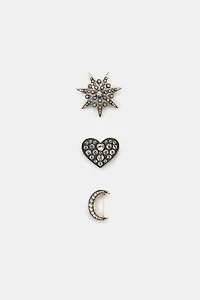 LOT DE 3 FERMOIRS LUNE ÉTOILE BRILLANTS