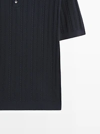 Cotton blend cable-knit polo sweater