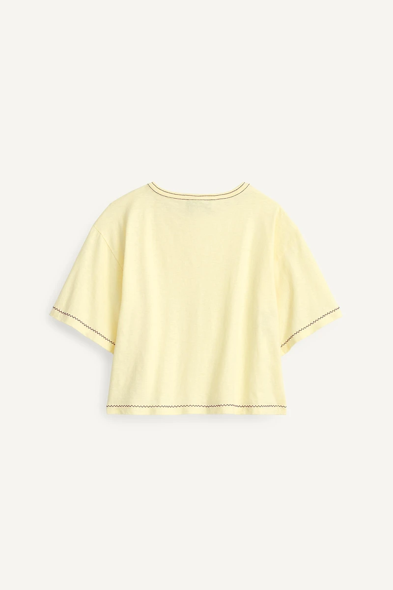 T-SHIRT SURPIQÛRES FLEUR BRODÉE COTON LIN ÉDITION LIMITÉE