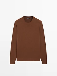 Pull col rond en maille de coton et laine