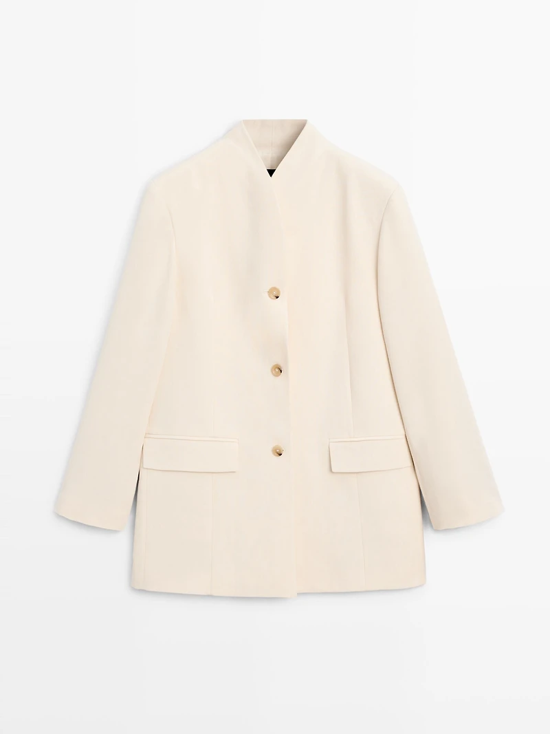 High neck satin blazer