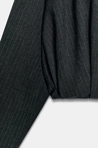 CROPPED PINSTRIPE BALLOON BOMBER JACKET