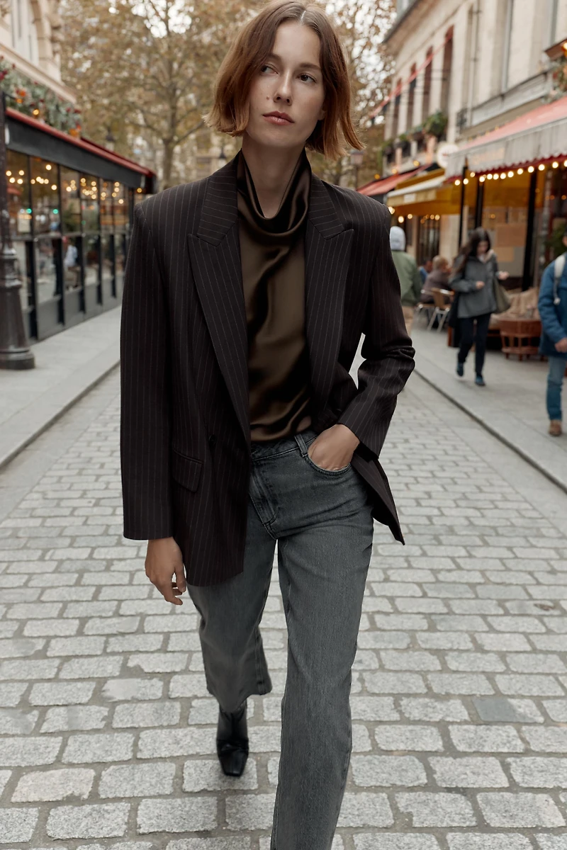 OVERSIZED PINSTRIPE DOUBLE BREASTED BLAZER