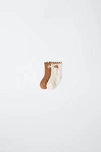 TWO-PACK OF FLORAL AND SCALLOPED TRIM SOCKS