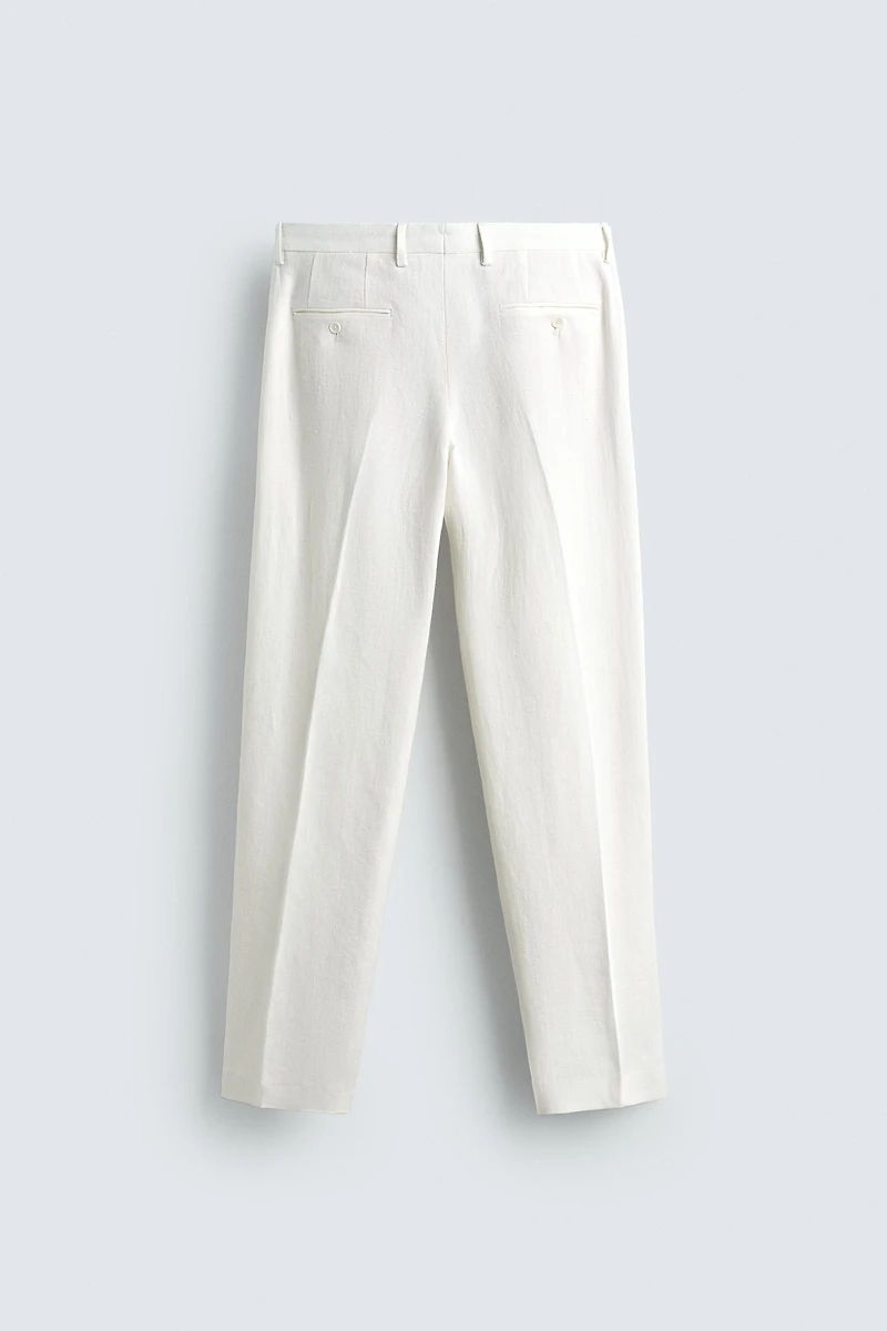 PANTALON À PLIS DE COSTUME 100 % LIN