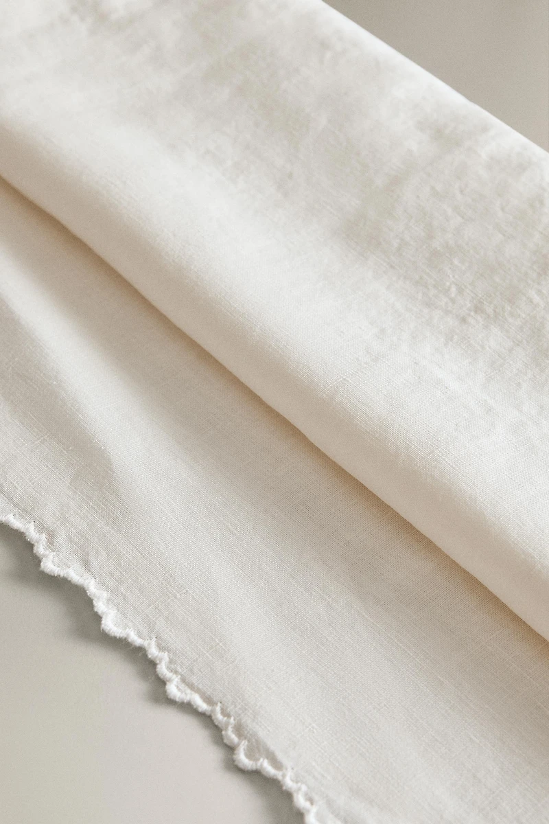 EMBROIDERED HEMSTITCHED WASHED LINEN TOWEL