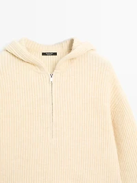 Wool blend sweater with hood detail