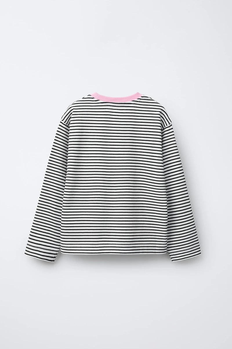 STRIPED EMBROIDERED HEART T-SHIRT
