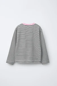 STRIPED EMBROIDERED HEART T-SHIRT