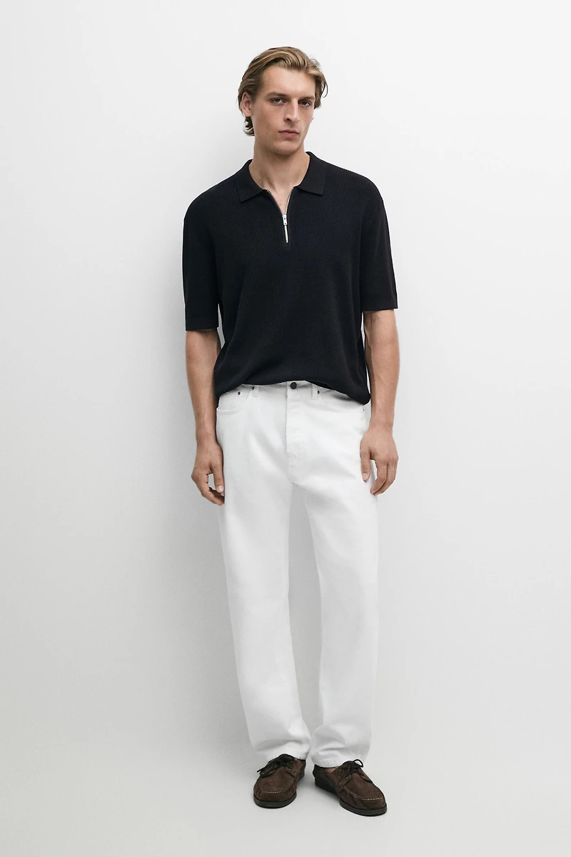 Knit polo sweater with quarter-zip collar