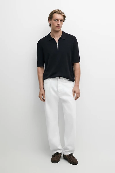 Knit polo sweater with quarter-zip collar
