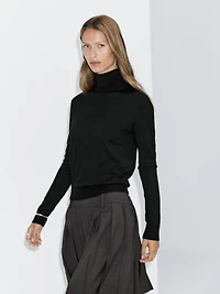 High neck wool blend sweater