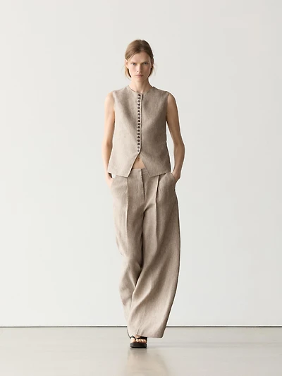 Pantalon chiné avec plis en lin