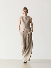 Pantalon chiné avec plis en lin