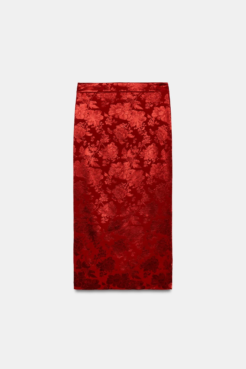JUPE MI-LONGUE JACQUARD FLEURS