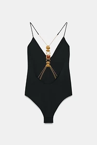 JEWELED SOLID SWIMSUIT