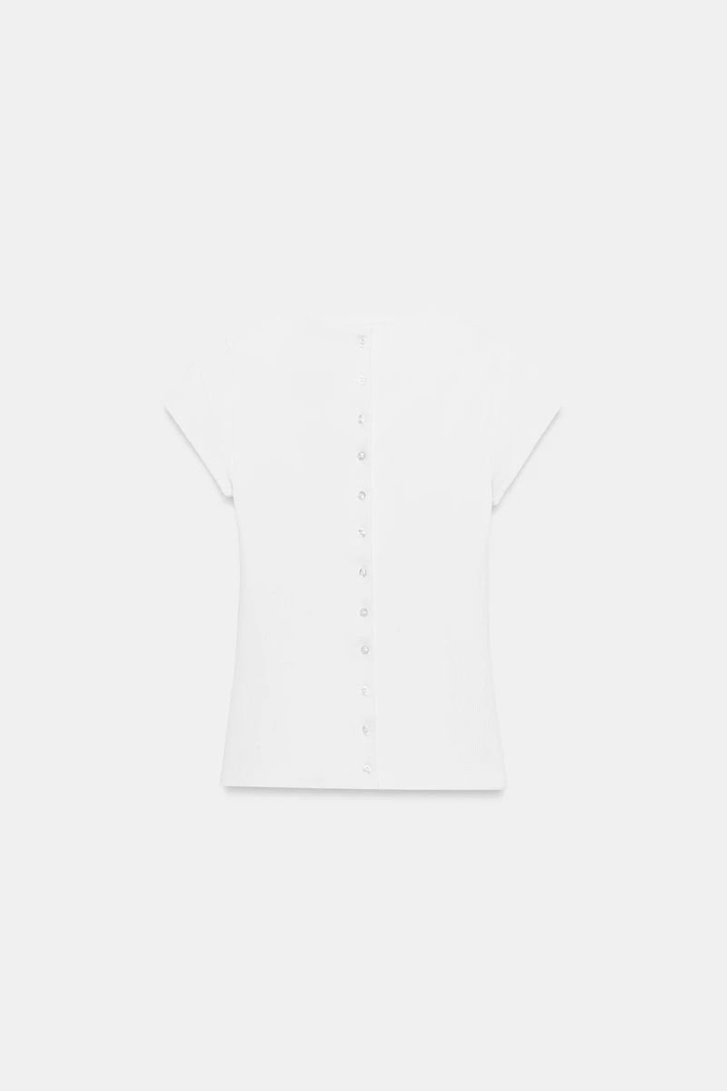 RIBBED BUTTON-UP T-SHIRT