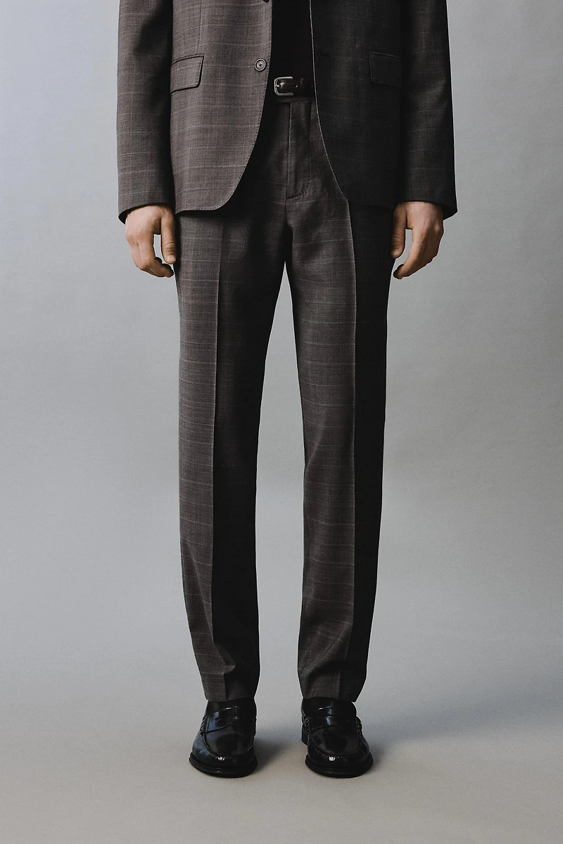 100% WOOL PLAID SUIT PANTS