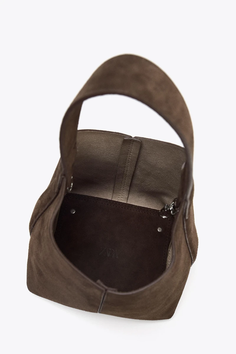 SPLIT LEATHER MINI BUCKET BAG