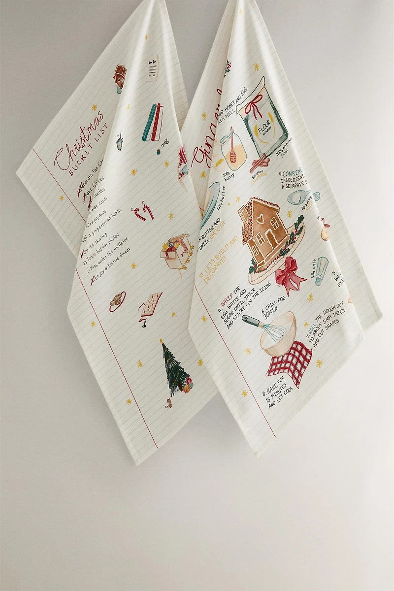 SET OF COTTON CHRISTMAS LIST KITCHEN TOWELS (SET OF 2)