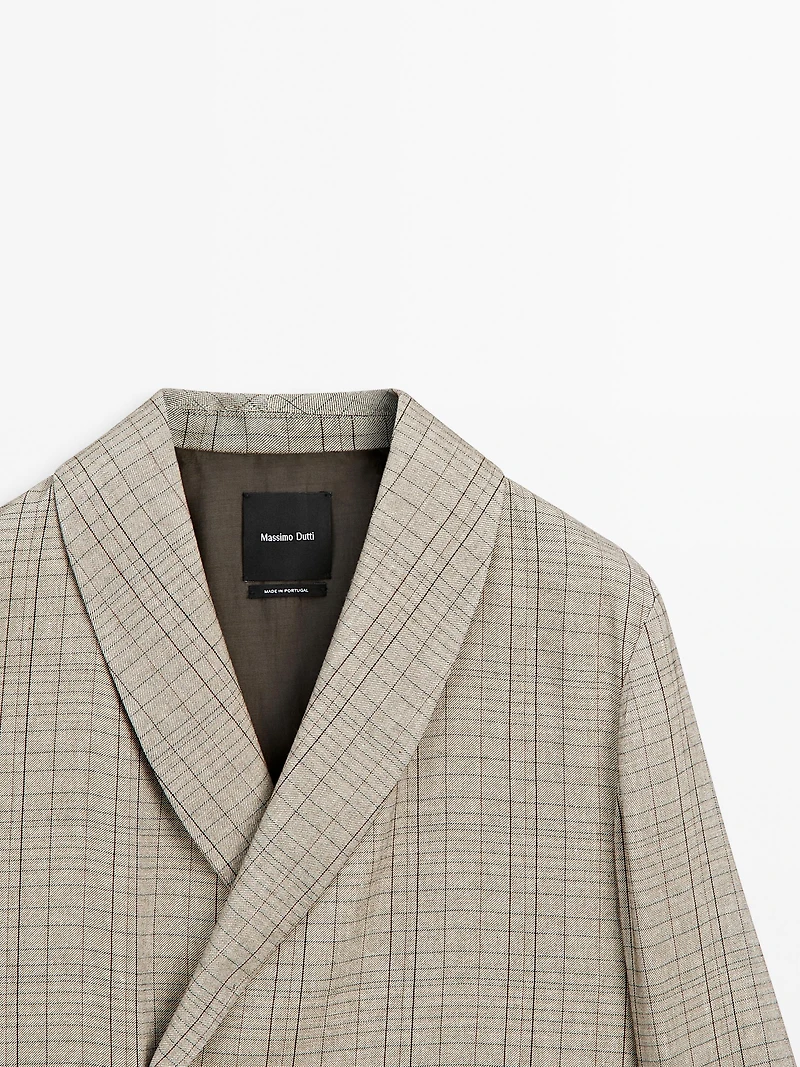 Check print shawl collar blazer