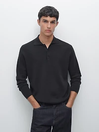 Pull polo en maille de laine et coton