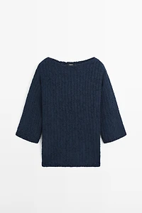 Textured cotton blend knit sweater