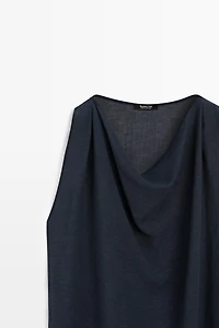 Asymmetric linen blend top