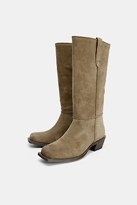 TOPSTITCHED SPLIT LEATHER BOOTS