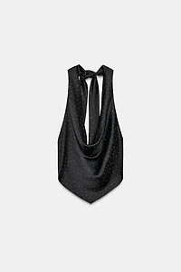 RHINESTONE SATIN EFFECT HALTER TOP