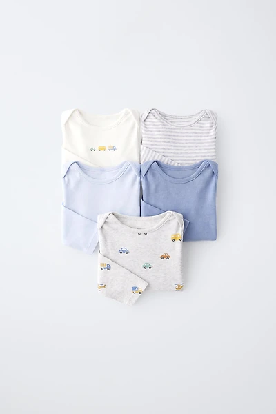 FIVE-PACK CAR PRINT BODYSUITS