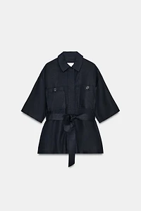 BELTED LINEN SAFARI JACKET