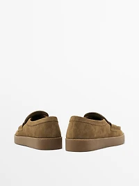 Split suede penny loafers