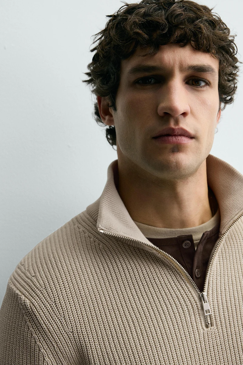 PURL KNIT QUARTER-ZIP JUMPER