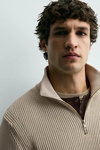 PURL KNIT QUARTER-ZIP JUMPER