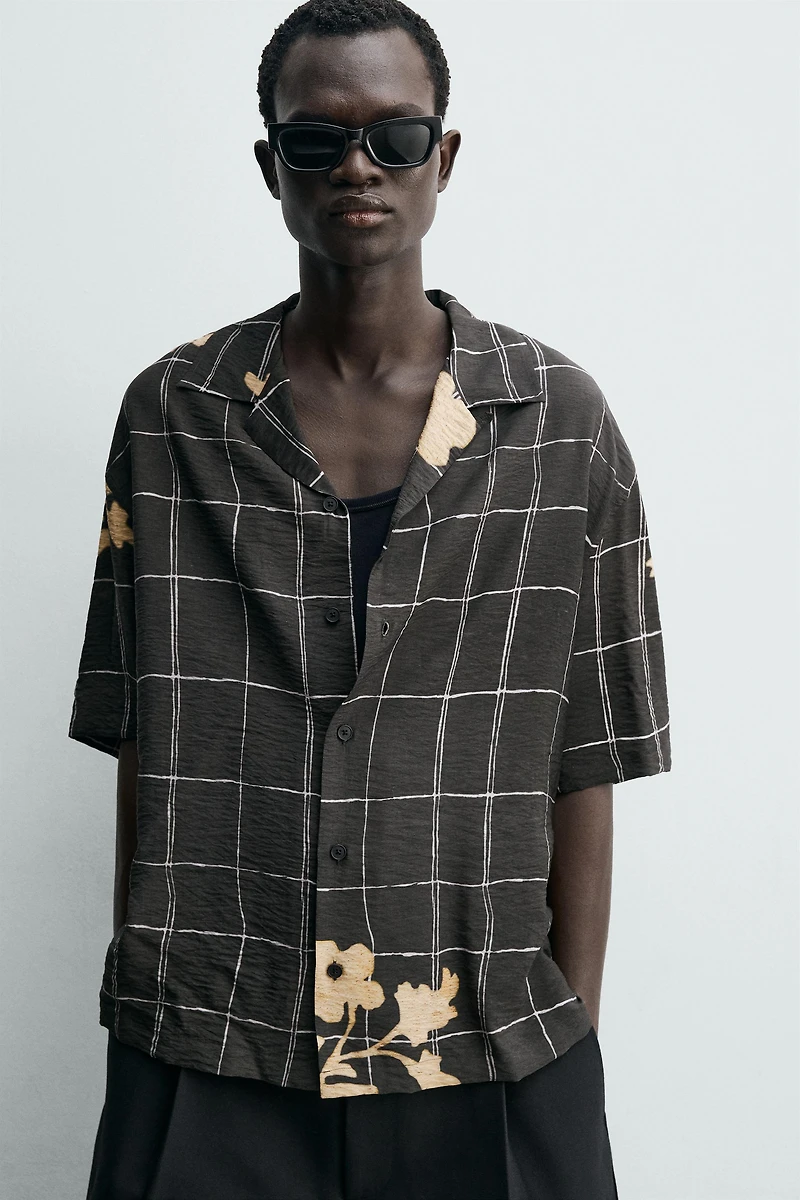 COMBINATION PRINT FLOWY SHIRT