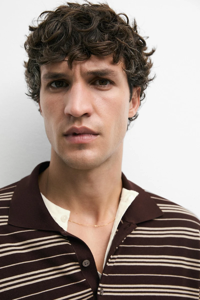 100% Cotton Striped Knit Polo Sweater