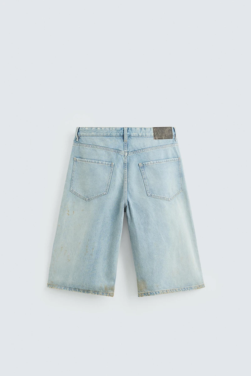 VINTAGE EFFECT BAGGY FIT DENIM SHORTS