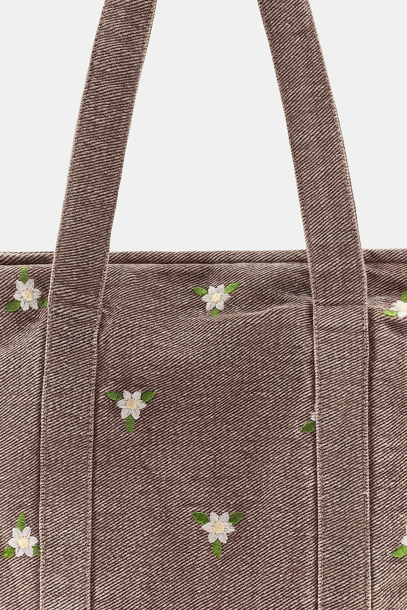 MINI SAC EN DENIM FLEURS BRODÉES