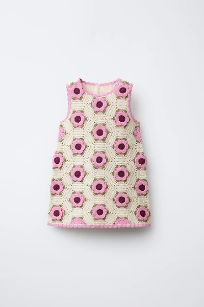 CROCHET KNIT FLORAL DRESS