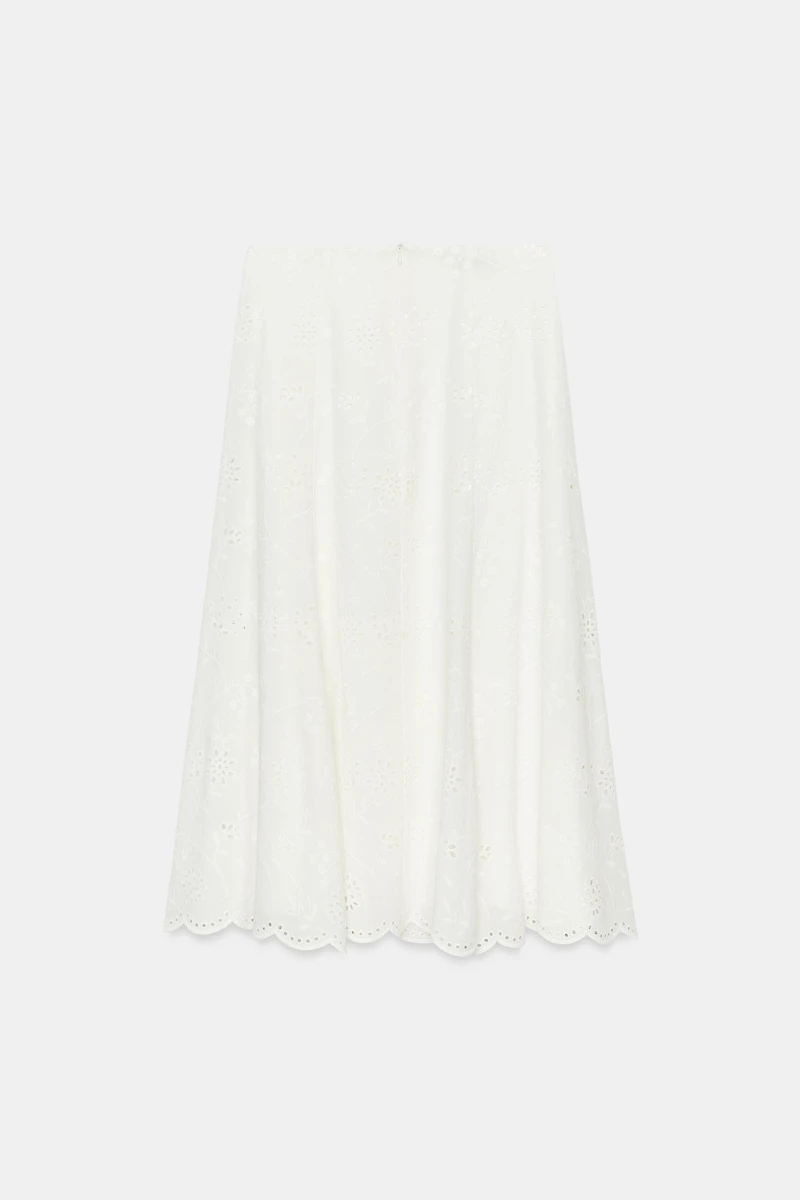 EMBROIDERED EYELET MIDI SKIRT