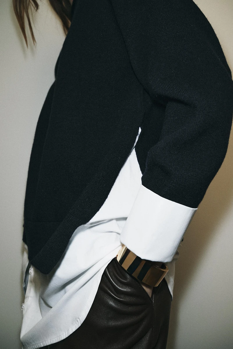 COMBINATION POPLIN KNIT JUMPER