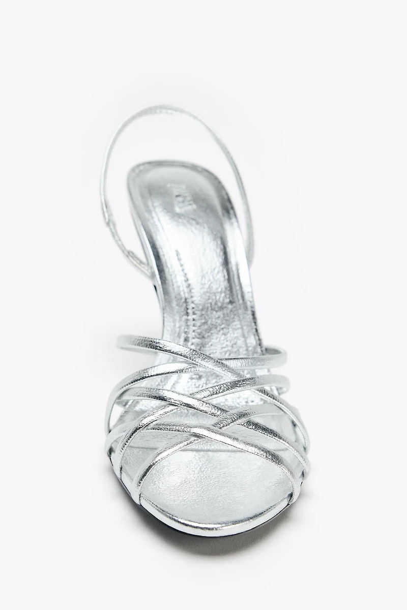 METALLIC EFFECT HEELED SANDALS
