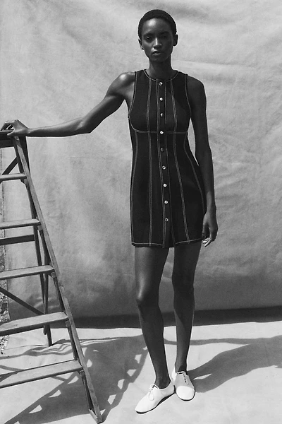 CONTRAST TOPSTITCHED MINI DRESS