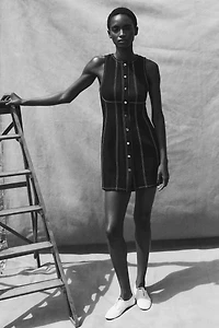CONTRAST TOPSTITCHED MINI DRESS