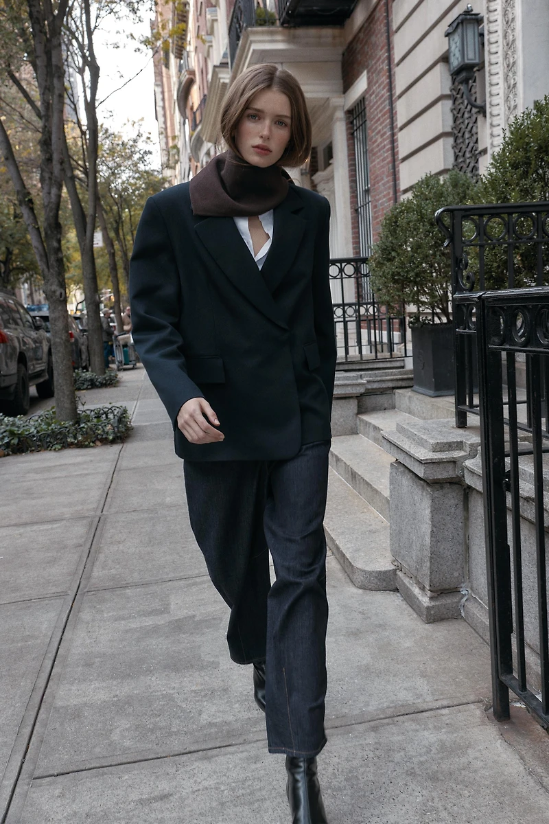 OVERSIZE DOUBLE-BREASTED TWILL BLAZER