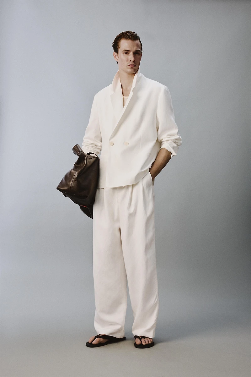 RELAXED FIT VISCOSE LINEN SUIT PANTS