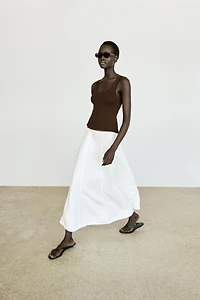 100% linen denim-effect midi skirt